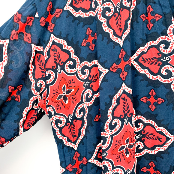MichelStudio Long Sleeve Red, Blue & White Damask Blouse - Picture 9 of 11